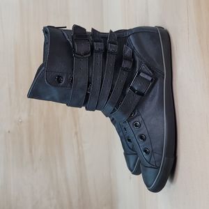 Converse All Star Buckle Black Leather Women's Shoes CTAS Light Multi Strap XHI